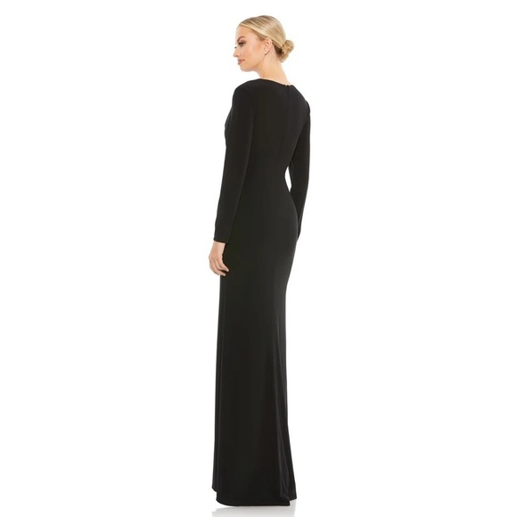 Ieena for Mac Duggal 26686 NWT Jersey Long Sleeve Asymmetrical Ruched Gown - Picture 2 of 8